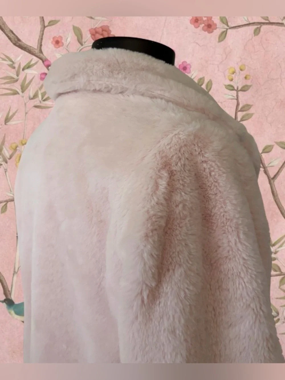 JouJou Light Pink Faux Fur Coat Size M 8 10 Fluffy Soft Collar Buttons Cute